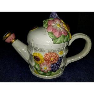 1993 Fitz & Floyd Omnibus Seeds Of Spring Watering Can Flower Teapot Cookie Jar